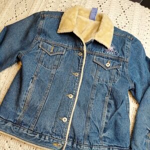 Vtg Disney Eeyore Embroidered Sherpa Lined‎ Womens M True Blue Denim Jacket Flaw